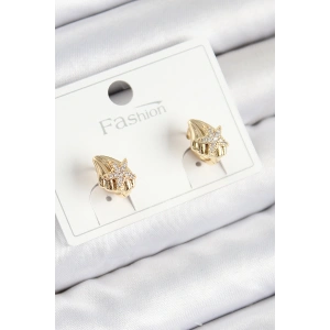 Pirinç Zirkon Taşlı Yıldız Model Gold Renk Çocuk Küpe