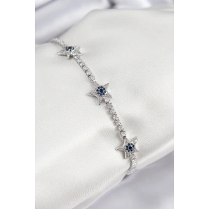 Pirinç Zirkon Taşlı Yıldız Model Gümüş Renk Kadın Bileklik