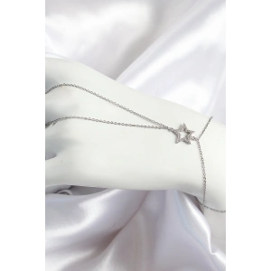 Pirinç Zirkon Taşlı Yıldız Model Gümüş Renk Kadın Şahmeran