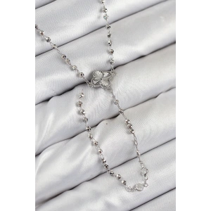 Pirinç Zirkon Taşlı Yonca Model Gümüş Renk Kadın Y Kolye