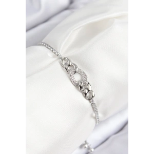 Pirinç Zirkon Taşlı Zincir Model Gümüş Renk Asansörlü Kadın Bileklik
