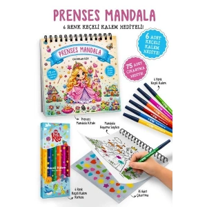 Prenses Mandala - 6 Renk Keçeli Kalem ve 75 Adet Çıkartma Hediyeli 3+