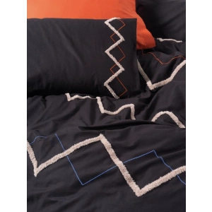 Puff Nakışlı Ranforce Çift Kişilik Nev Takımı Mirely Siyah Kiremit