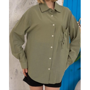 Relax fit keten gömlek haki s255349