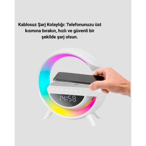 Renkli Işıklı 15W Kablosuz Şarjlı Masa Lambası