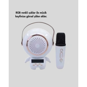 Renkli Işıklı Astronot Mini Bluetooth Speaker ve Karaoke Mikrofon
