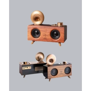 Retro Gramofon Tasarımlı Bluetooth Hoparlör – 3D Stereo Ses, 1800 mAh Batarya