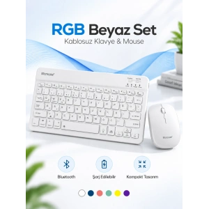 RGB Kablosuz Klavye Mouse Seti Beyaz