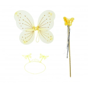 Sarı Kelebek Erkek-Kız Seti – 50 cm Kelebek Kanadı, Taç ve Asa