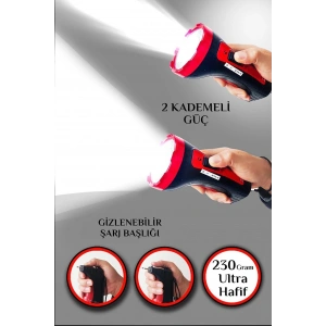 Şarjlı 10w Projektör Led El Feneri 2 Mod Aydınlatmalı Uzun Menzil Güvenlik Bekçi Polis Feneri Işıldak