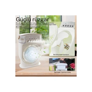 Şarjlı 600 Ml Su Hazneli Taşınabilir Masaüstü Vanilatör  Güçlü Fan Ve 2000 Mah Pil Yeşil