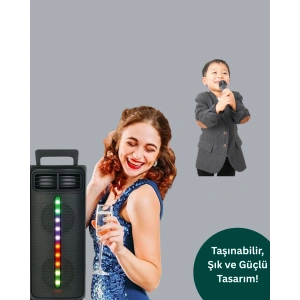 Şarjlı Işıklı Bluetooth Hoparlör | USB, AUX, TF Kart ve Radyo Destekli