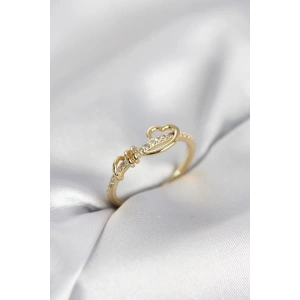 Sarmal Kalp Model Zirkon Taşlı Gold Renk Kadın Yüzük