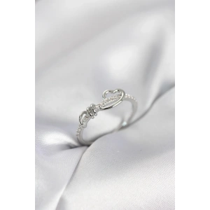 Sarmal Kalp Model Zirkon Taşlı Gümüş Renk Kadın Yüzük