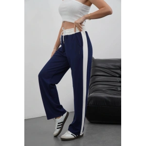 Şeritli garnili pantolon lacivert