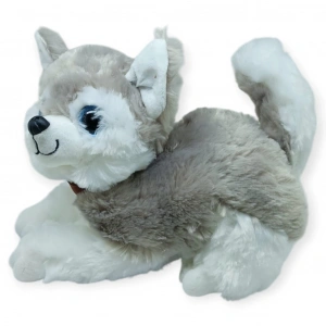 Sesli Peluş Yatan Köpek 25 cm - Gri - 1 ADET