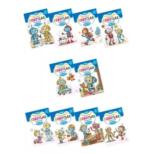 Sevimli Robotlar Boyoma Kitabı Sticker Çıkartmalı (10 Kitap Set)