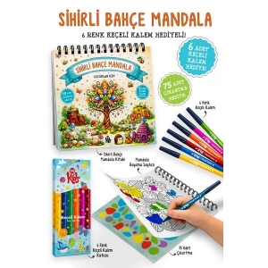Sihirli Bahçe Mandala - 6 Renk Keçeli Kalem ve 75 Adet Çıkartma Hediyeli 3+