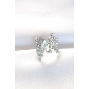 Silver Renk Tırtıklı Kalın Baget Taş Tasarım Ayarlanabilir Yüzük