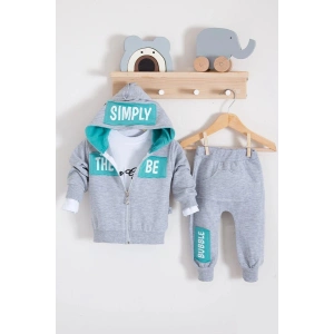 Simply Desenli Kapişonlu 3lü Erkek Bebek Takımı