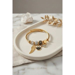 Siyah Baykuş Model Gold Renk Charmlı Bileklik