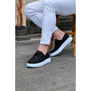 Siyah Cilt Ortopedik Taban Erkek Casual Ayakkabı