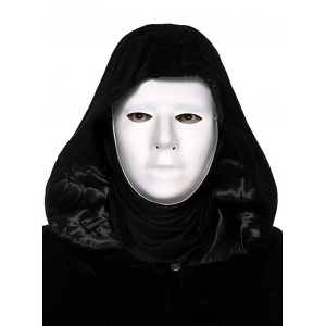 Siyah Kapüşonlu 120 cm Pelerin ve Beyaz Boyanabilir Tam Yüz Maske