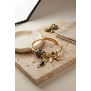 Siyah Kedi Model Gold Renk Charmlı Bileklik