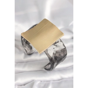 Siyah Mermer Desen Akrilik Plastik Gold Kare Plaka Model Vintage Kadın Bilezik