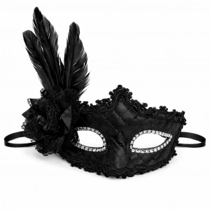 Siyah Tüylü Venedik Lüks B Maskesi