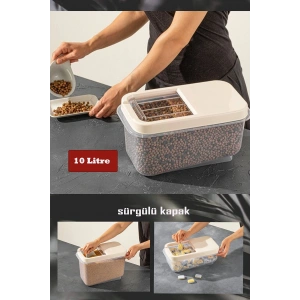Sürgülü Kapaklı 10 LT Erzak Bakliyat Un Şeker Saklama Kabı