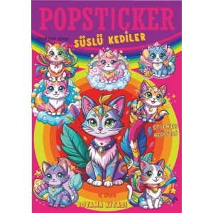 Süslü Kediler Boyama Kitabı Popsticker