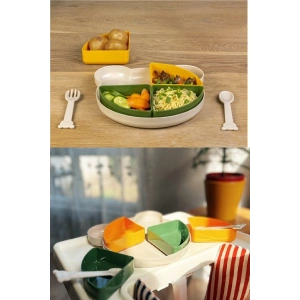 Tabldot  Tabağı Çıkarılabilir Kaseli -Tepsili 4 Bölmeli Çatal Kaşıklı Ayıcık Beslenme Kabı