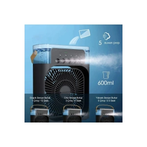 Taşınabilir Işıklı 5 Spreyli Vantilatör Buzlu Buharlı Vantilatör Mini Fan Nemlendirici