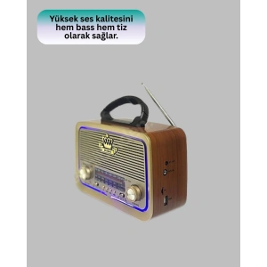Taşınabilir Nostalji Radyo Bluetooth USB AUX Girişli