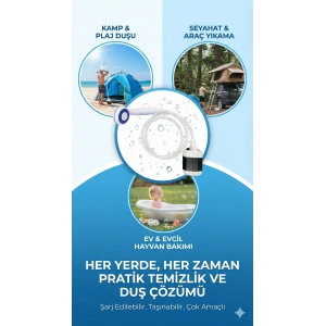 Taşınabilir Şarjlı Seyyar Duş Seti ( Pompa - Hortum - Duş Başlığı )