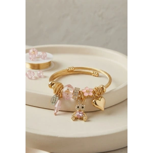 Tavşan Model Gold Renk Pembe Charmlı Bileklik
