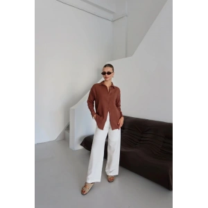 Tek cepli müslin gömlek kahve pt