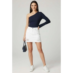 Tek Omuzlu Basic Bluz Lacivert