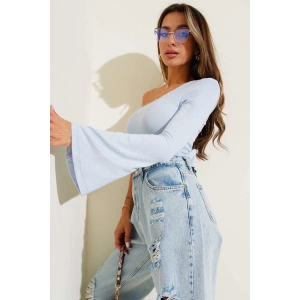 Tek Omuzlu Basic Bluz Mavi