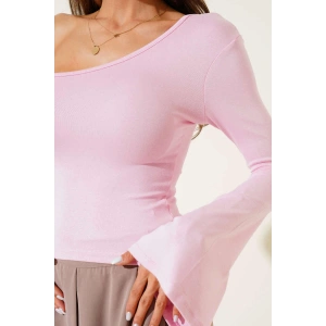 Tek Omuzlu Basic Bluz Pembe