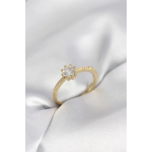 Tek Taş Model Gold Renk Zirkon Taşlı Kadın Yüzük