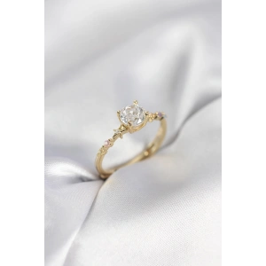 Tek Taş Model Zirkon Taşlı Gold Renk Kadın Yüzük