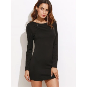 TP101321 Sırt Dekolteli Uzun Kollu Mini Elbise