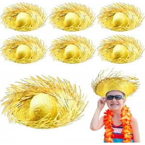 Tropikal Parti Sarı Hasır Hawaii Şapkası 13x36 cm