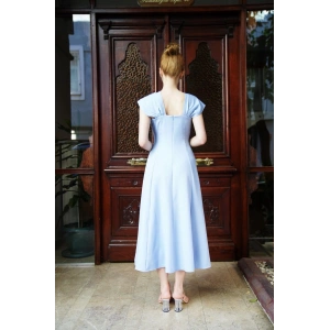 U yaka prenses elbise mavi s255101