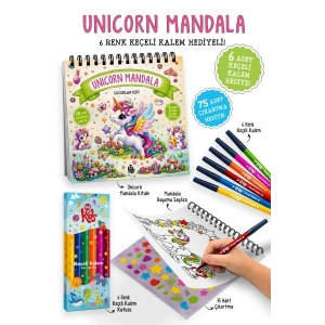 Unicorn Mandala - 6 Renk Keçeli Kalem ve 75 Adet Çıkartma Hediyeli 3+