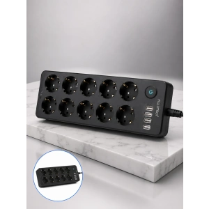USB ve TypeC Çıkışlı 10lu Akım Korumalı Çoklu Priz Güç Dağıtıcı