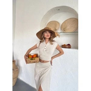 Uzun etekli bluz takım keten  s255852