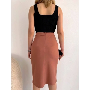 Uzun midi boy yırtmaçlı etek somon s24907